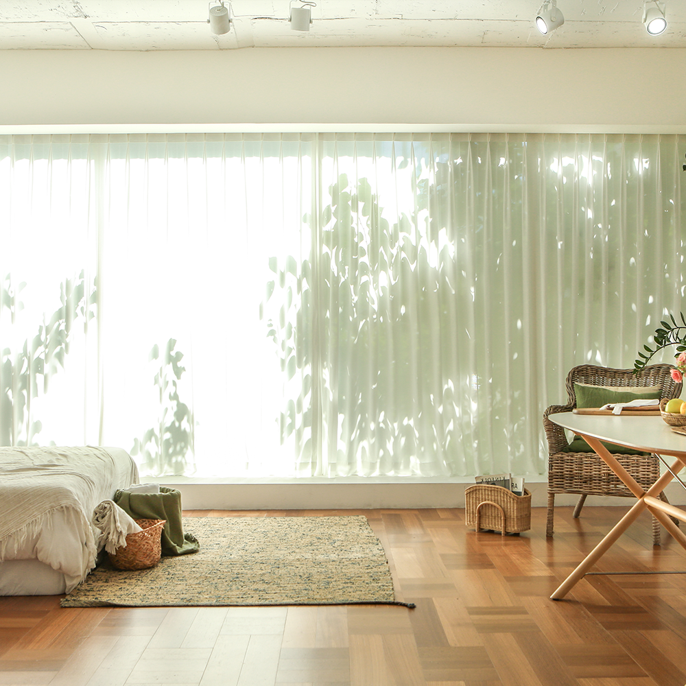 아르일랑 2배 베이직 나비주름 쉬폰 차르르 커튼 1cm 심플 도톰 화이트 형상기억