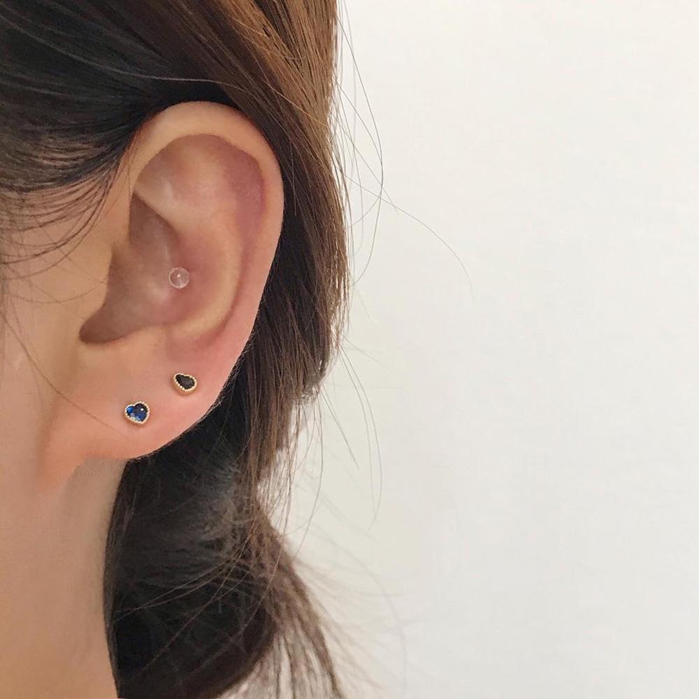 14k 골드 캔디 하트 큐빅 귀걸이 - 컬러 화이트 핑크 블루 블랙 그린 미니 선물 데일리 - 상세 이미지 5