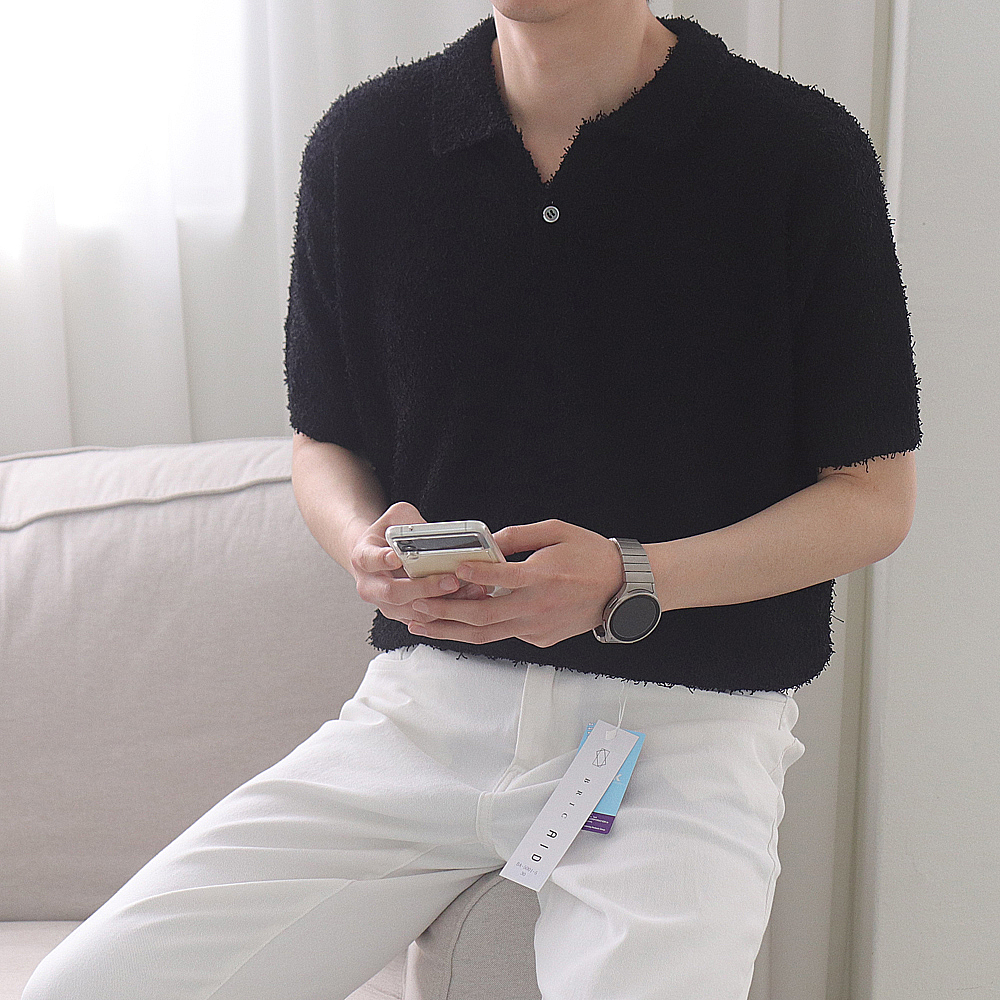 남자반팔니트 구김없는 머슬핏 카라티 헨리넥반팔 이미지 4
