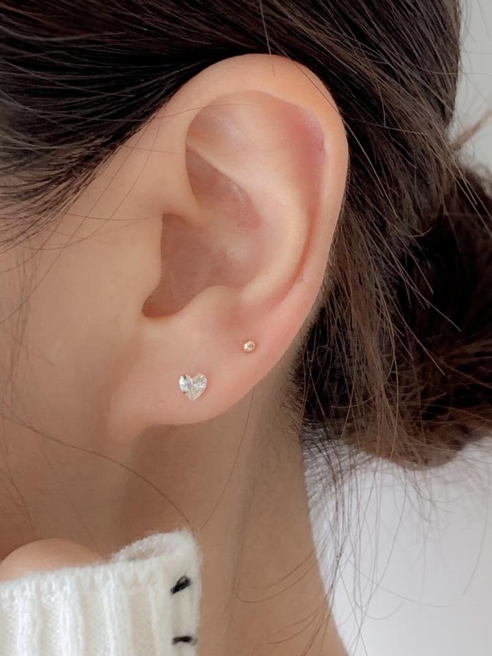 14k 하트 큐빅 피어싱 3mm 4mm 5mm 귀걸이겸용 얇은피어싱 - 상세 이미지 3