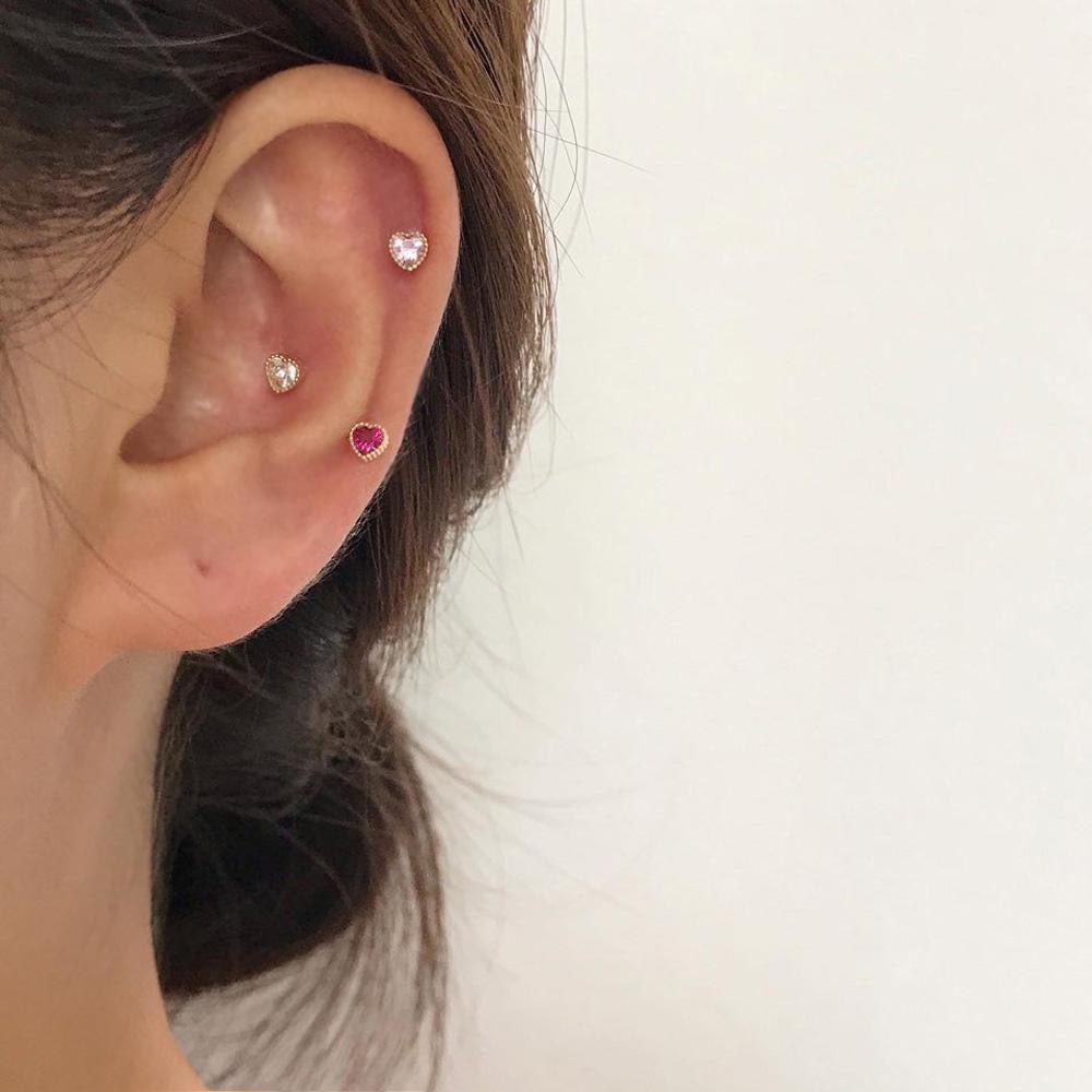 14k 골드 캔디 하트 큐빅 귀걸이 - 컬러 화이트 핑크 블루 블랙 그린 미니 선물 데일리 이미지 7
