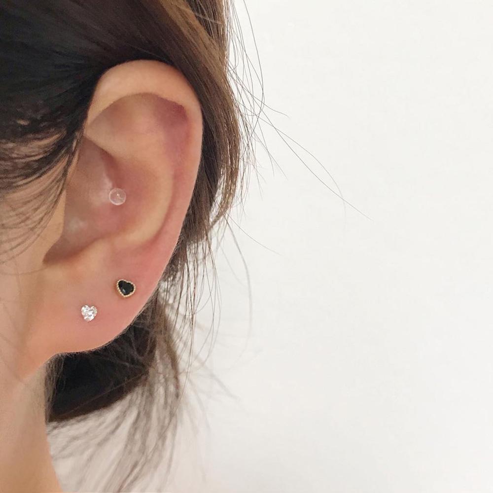14k 골드 캔디 하트 큐빅 귀걸이 - 컬러 화이트 핑크 블루 블랙 그린 미니 선물 데일리 이미지 6
