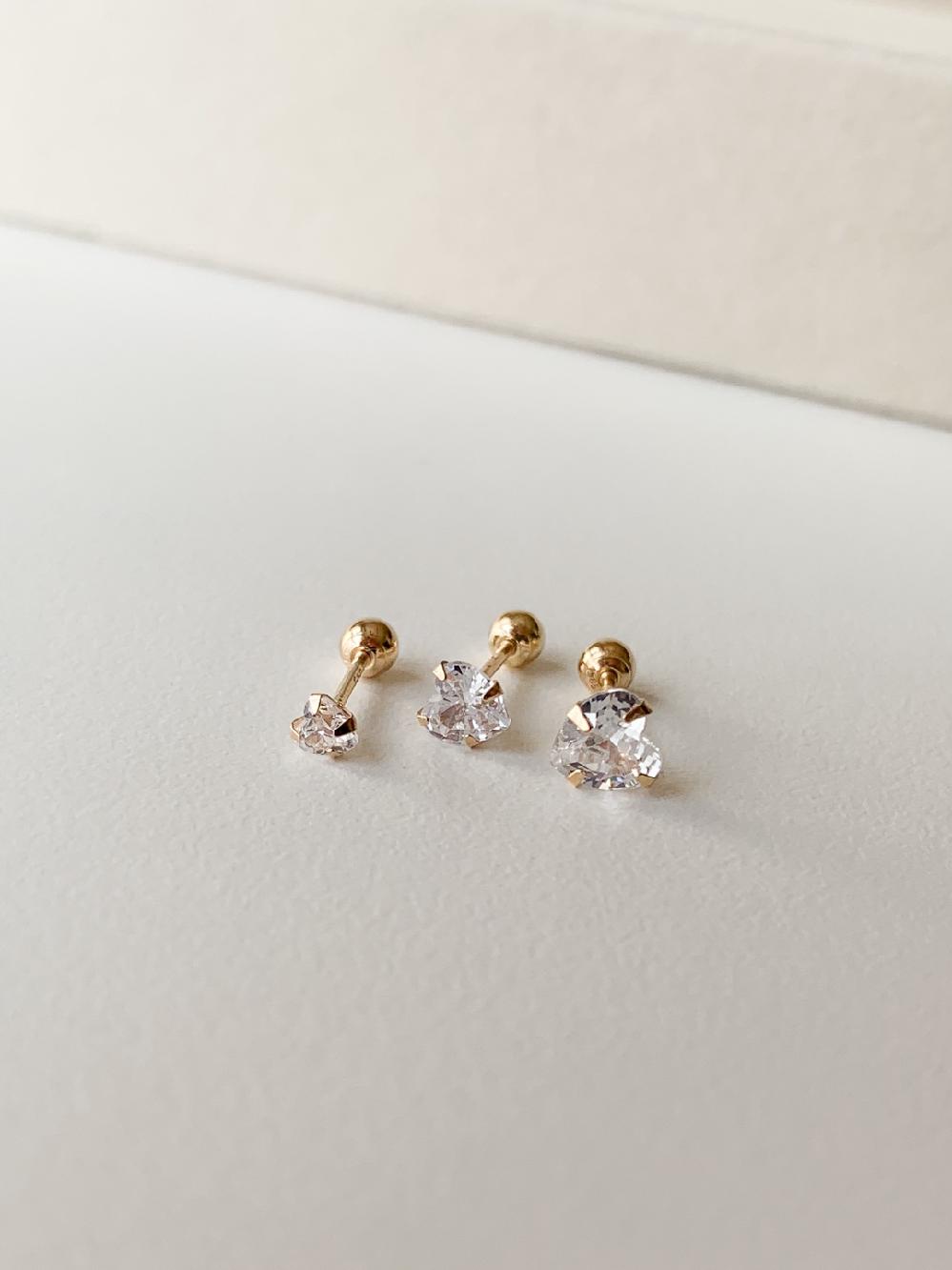 14k 하트 큐빅 피어싱 3mm 4mm 5mm 귀걸이겸용 얇은피어싱 - 상세 이미지 5