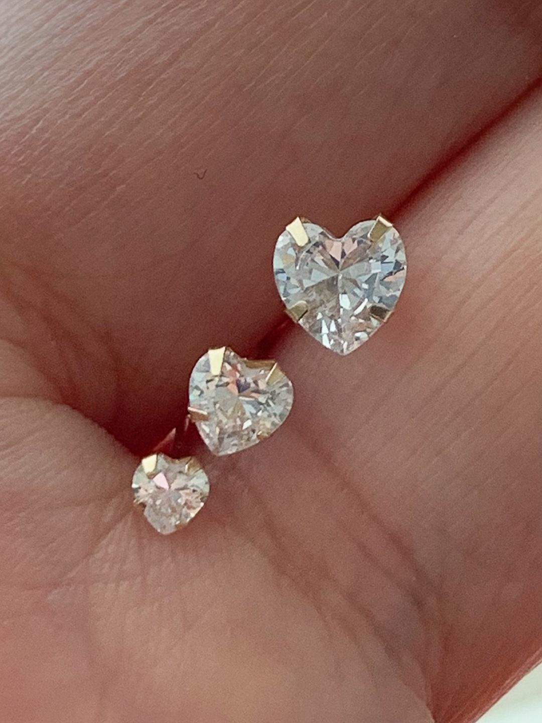 14k 하트 큐빅 피어싱 3mm 4mm 5mm 귀걸이겸용 얇은피어싱 - 상품 이미지