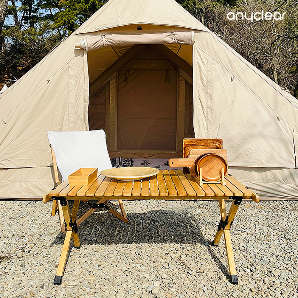 애니클리어 간편 접이식 우드 롤 테이블 휴대용 감성 캠핑 차박 인테리어용 홈캠핑 전용파우치 CP-WLT4 / CP-WLT8