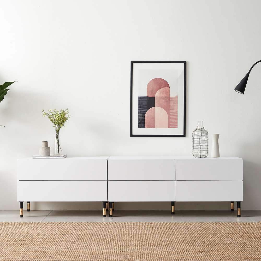 스코나 키링턴 2단 서랍 거실장 다리형 TV장 2000mm, 화이트