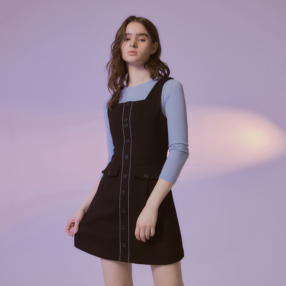 루드 울 스퀘어넥 뷔스티에 원피스 블랙 L23SFOP2BK