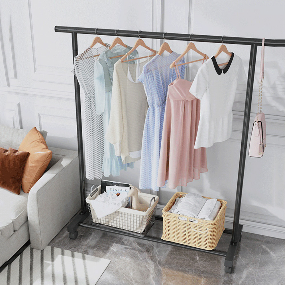 무타공마켓 2단 철제 이동식행거 더블바 스탠드 옷걸이 행거 선반 튼튼한 옷가게행거