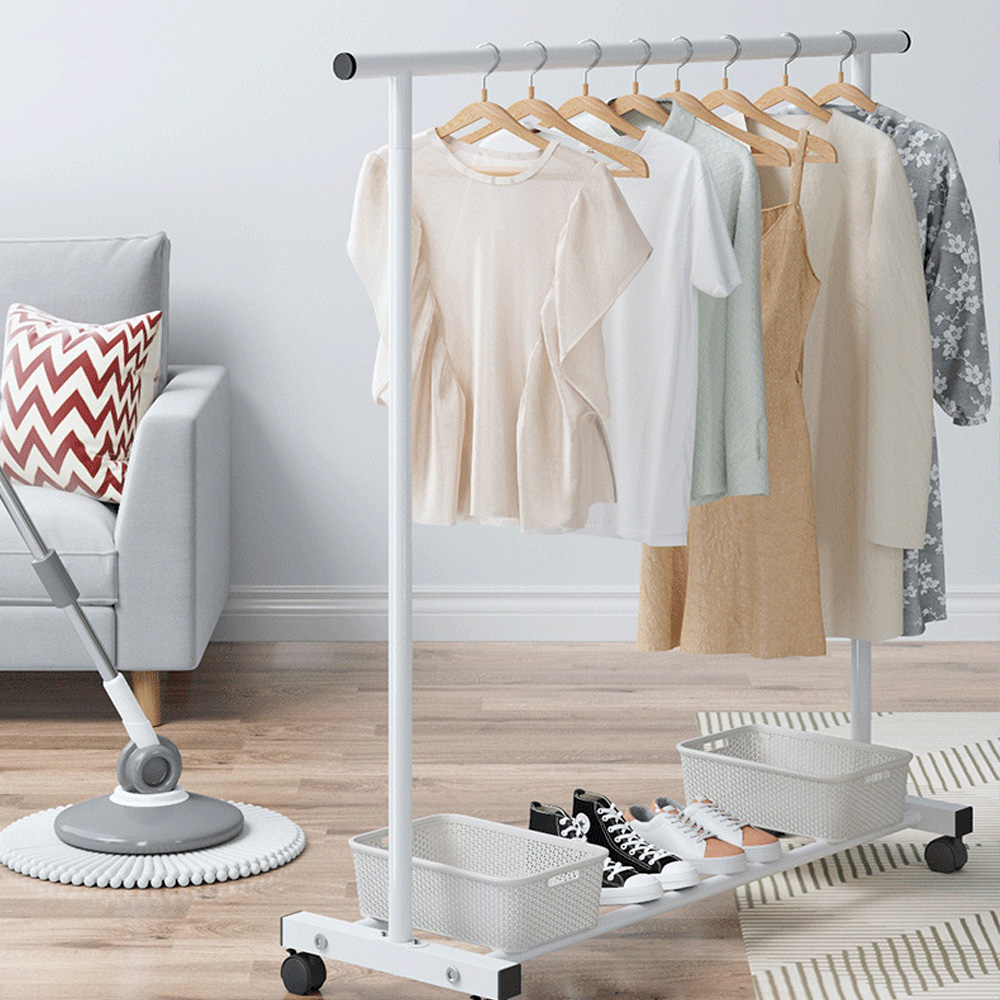 무타공마켓 2단 철제 이동식행거 더블바 스탠드 옷걸이 행거 선반 튼튼한 옷가게행거