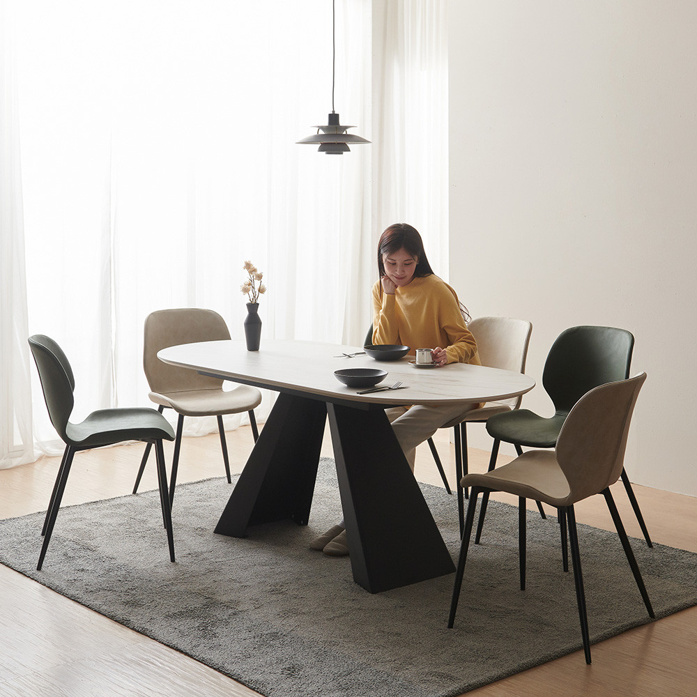 카멜 타원형 6인용 24T 포세린 세라믹 식탁 세트 1800 (의자6)