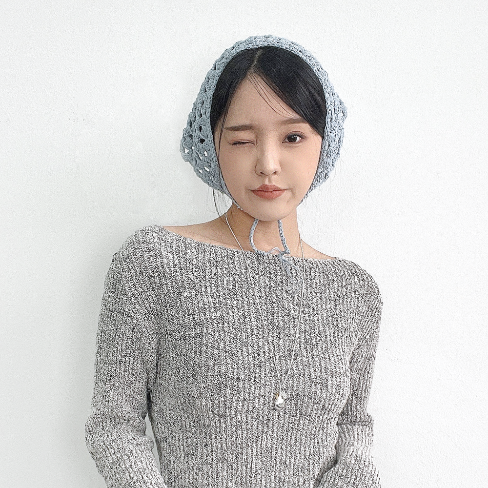 헤이디 여성 봄여름 삼각 니트 보넷 두건 - 상세 이미지 3