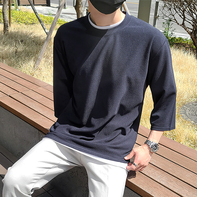 남자 버치 3타입 링클프리 무지 스판 긴팔티 반팔티 7부티 - 상세 이미지 5