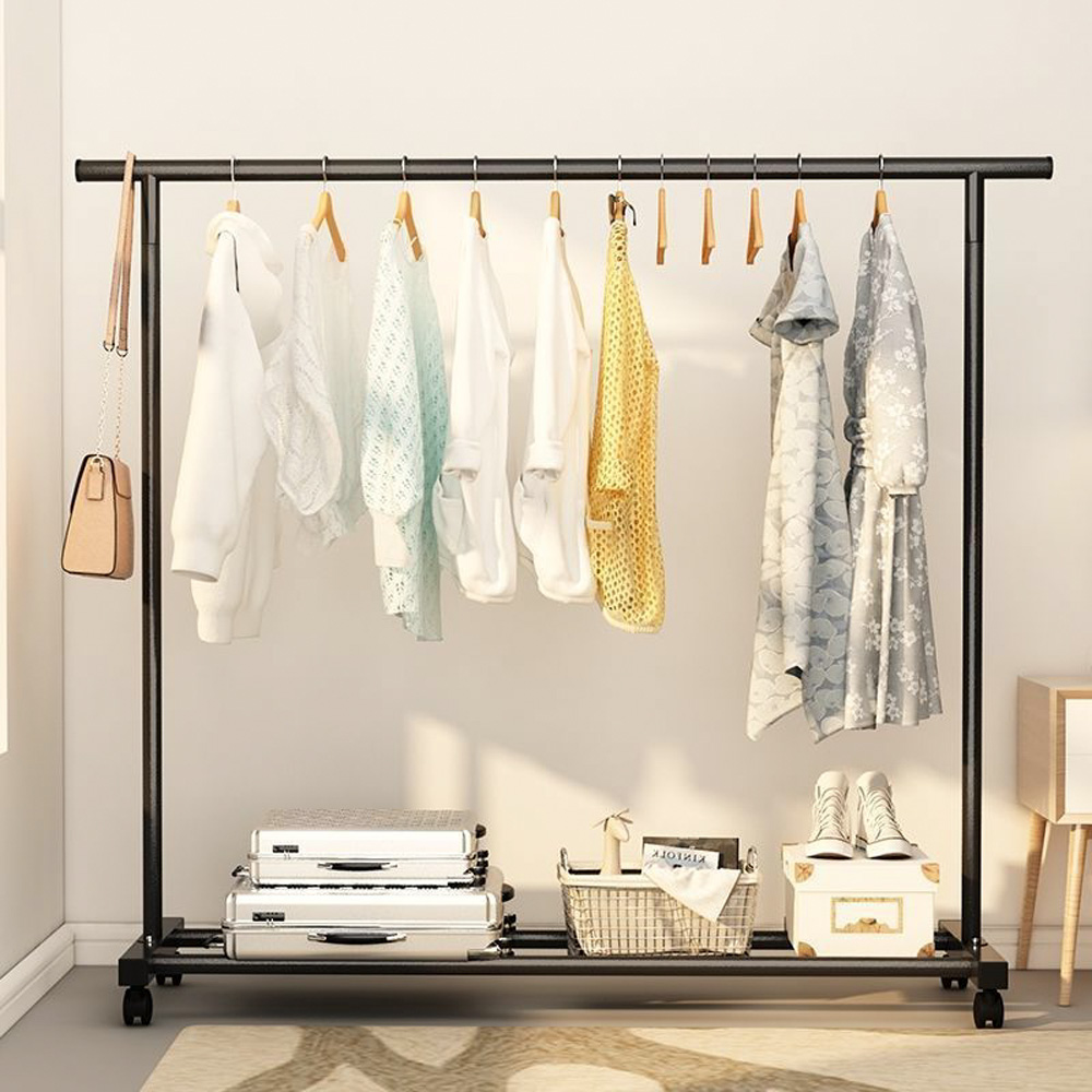 무타공마켓 2단 철제 이동식행거 더블바 스탠드 옷걸이 행거 선반 튼튼한 옷가게행거