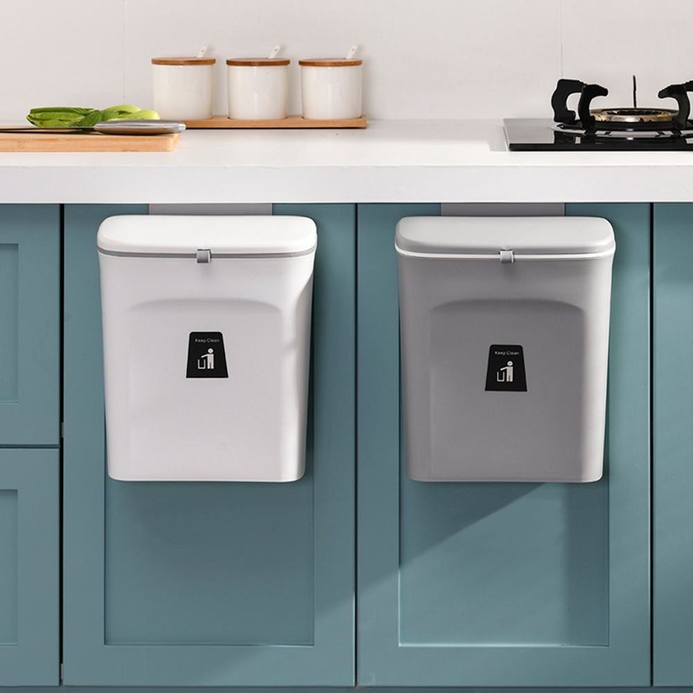 싱크대 걸이 휴지통 씽크대 걸이형 쓰레기통 가정용 음식물쓰레기통 고급형 9L 화이트