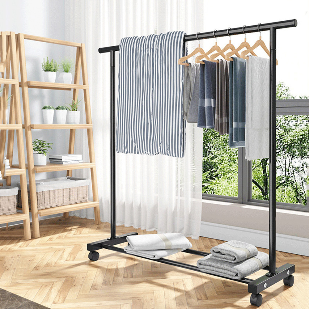 무타공마켓 2단 철제 이동식행거 더블바 스탠드 옷걸이 행거 선반 튼튼한 옷가게행거