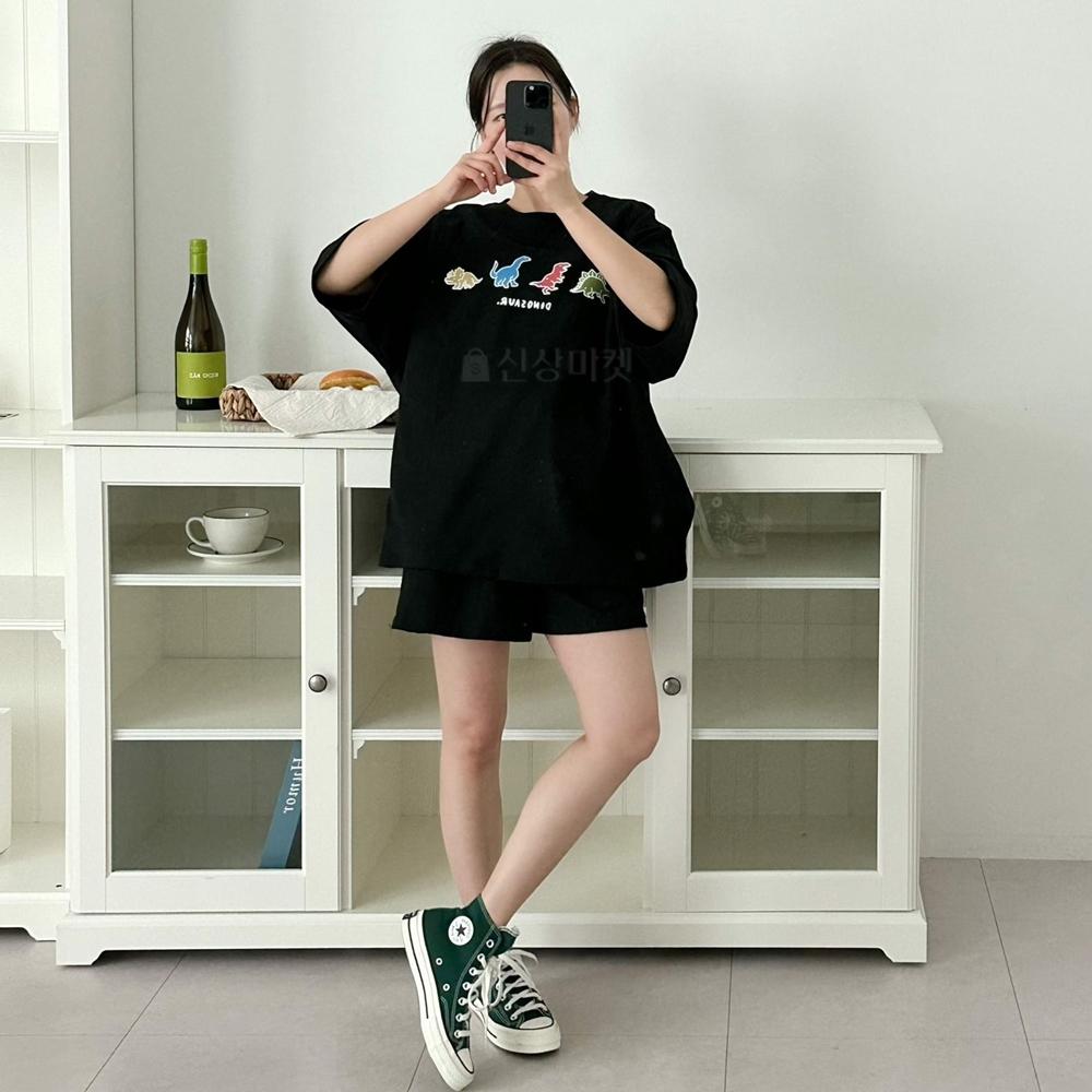 공룡친구 빅사이즈 반팔티 반바지 운동복 세트 이미지 1
