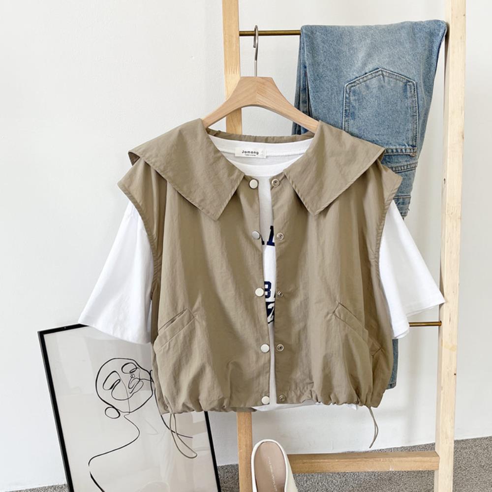 여자 모던 빅 카라 데일리 스트링 나일론 조끼 이미지 2
