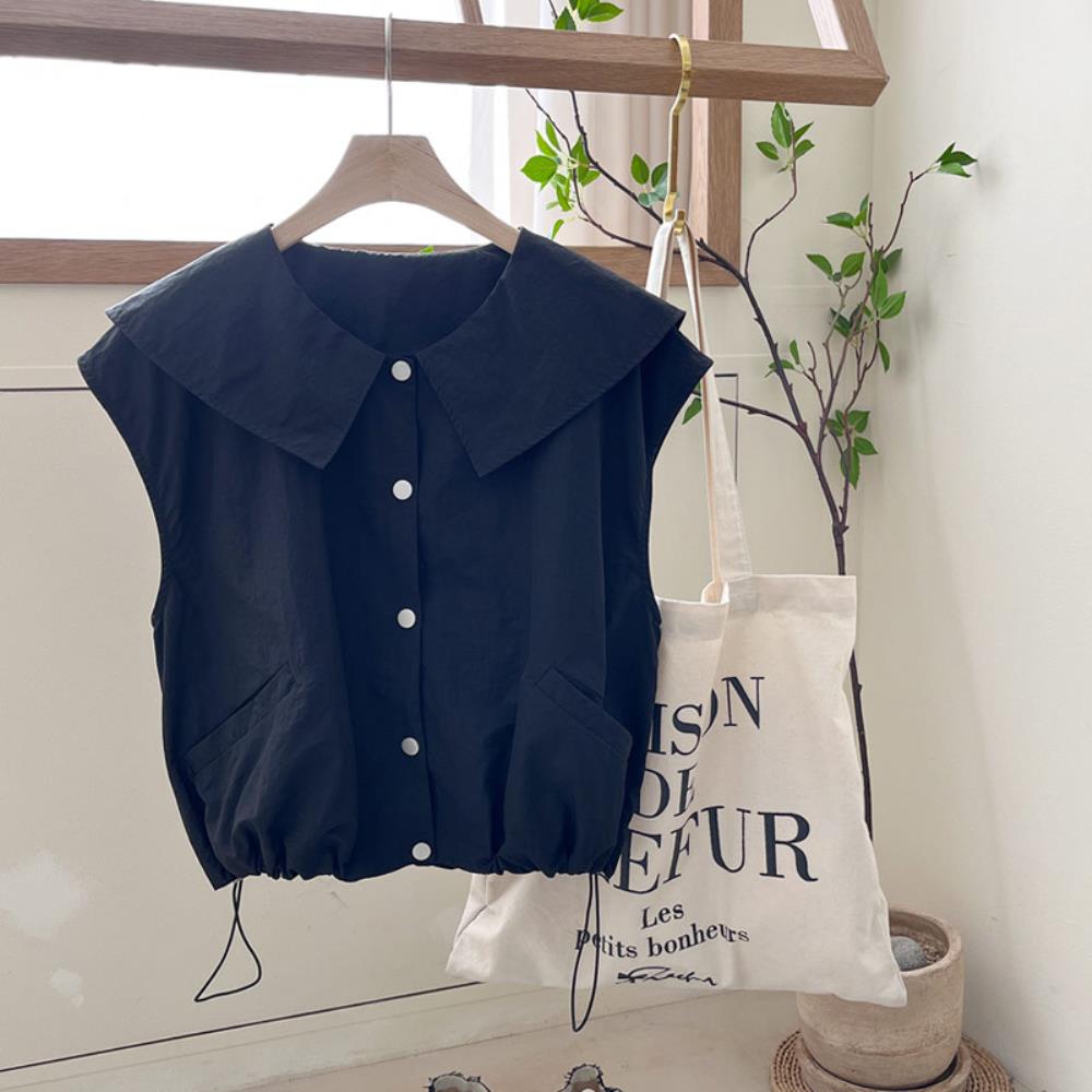 여자 모던 빅 카라 데일리 스트링 나일론 조끼 이미지 3