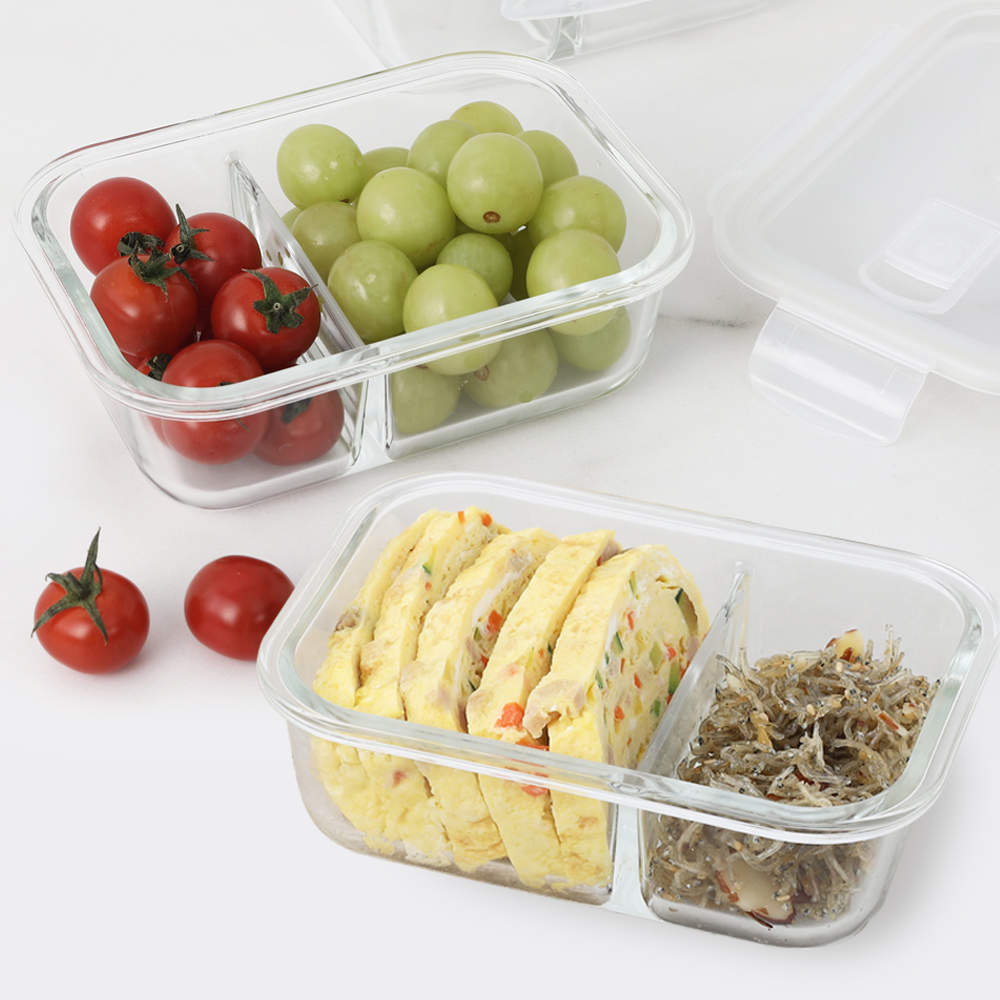 파쿠젠 1+1 내열유리 반찬통 세트 2p 나눔 반찬통 밀폐용기 직사각