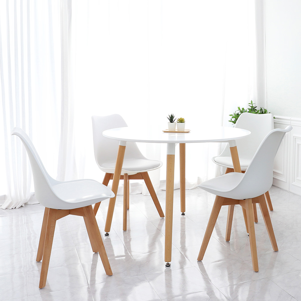 (식탁+의자 SET)템포 라운드 1000 X 도도 화이트 원형 4인용 카페 식탁 테이블 세트