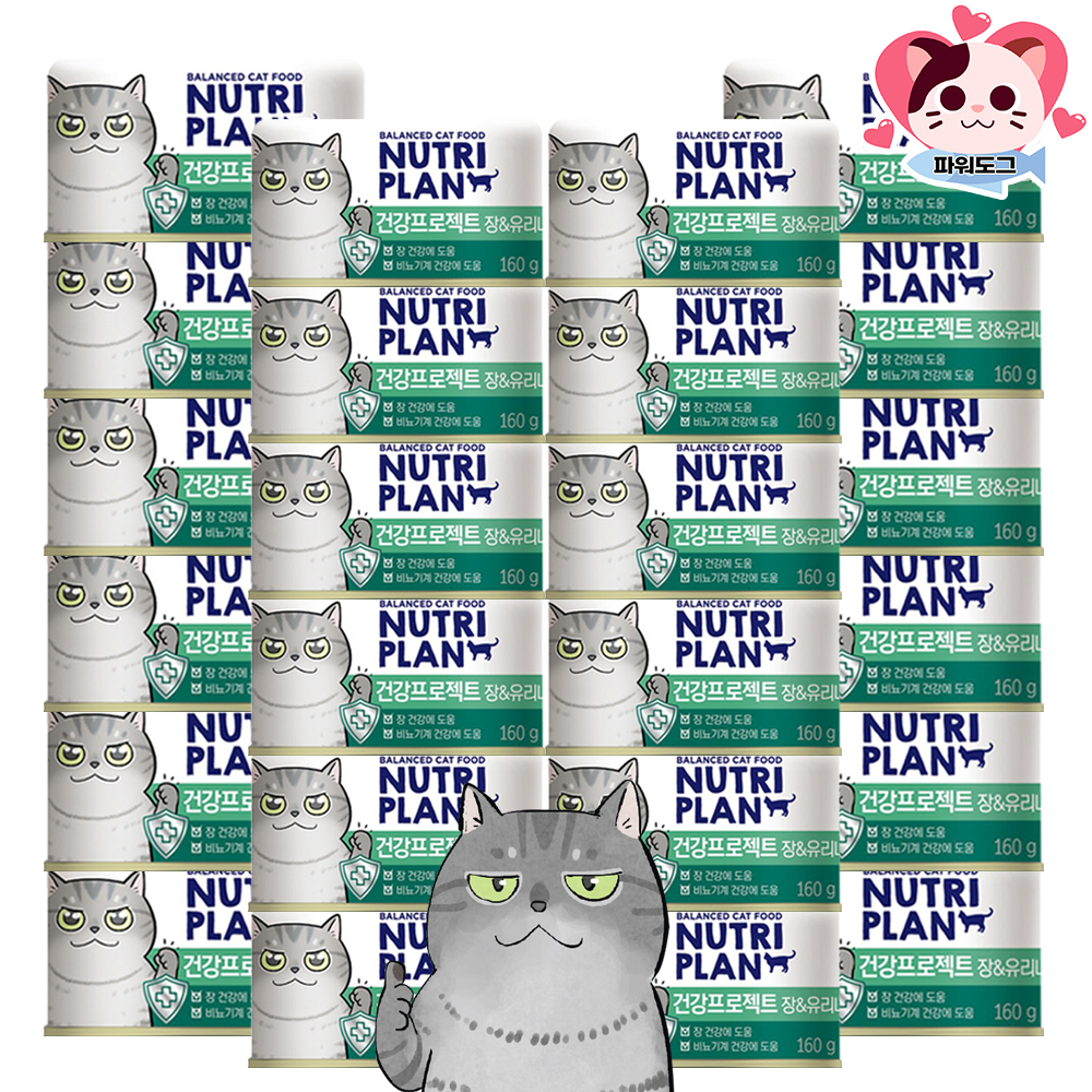 동원 뉴트리플랜 건강프로젝트 뽀짜툰 고양이 캔 통조림 4종 혼합, 160g, 24개