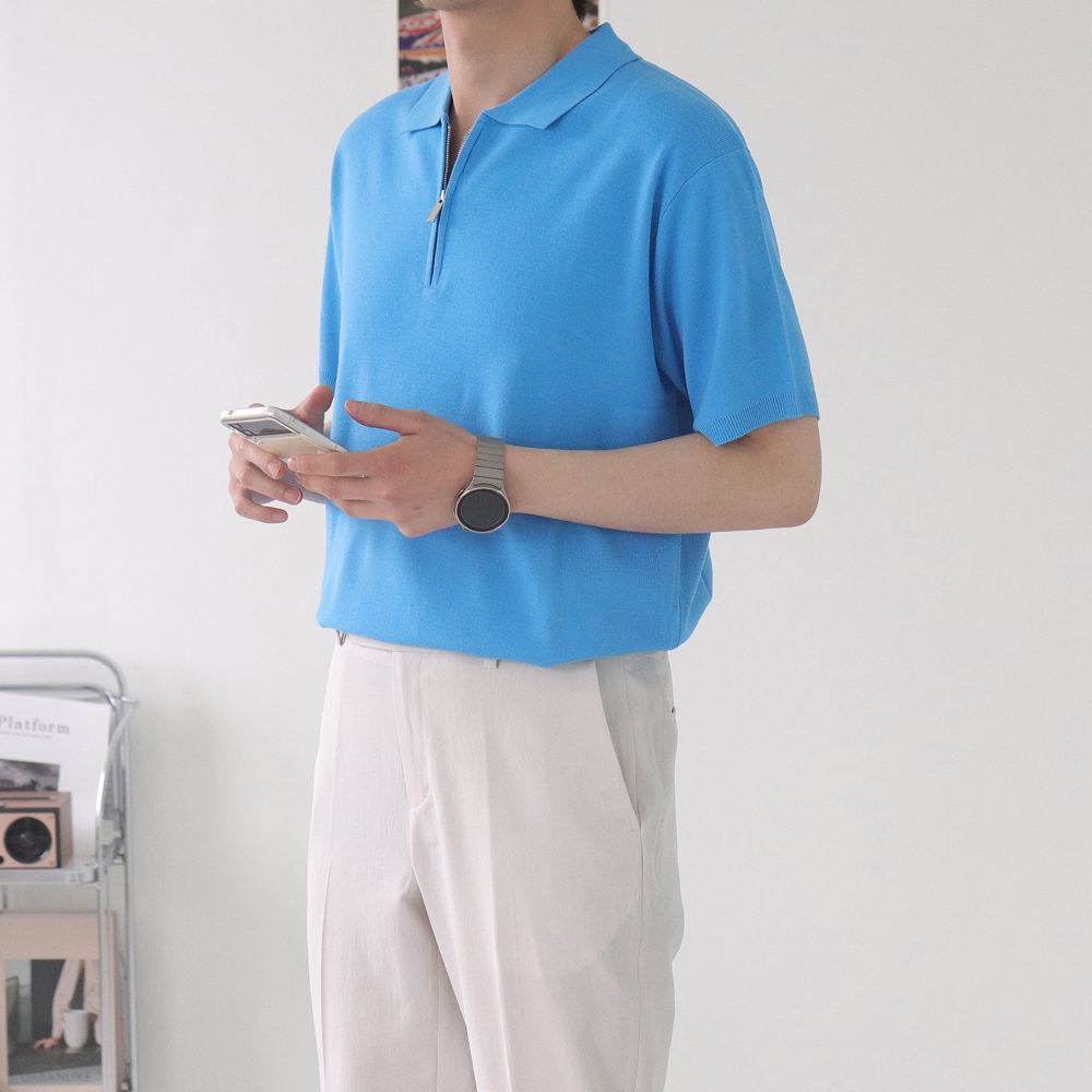 남자반팔티 머슬핏 헨리넥 카라 남자반팔니트 이미지 2