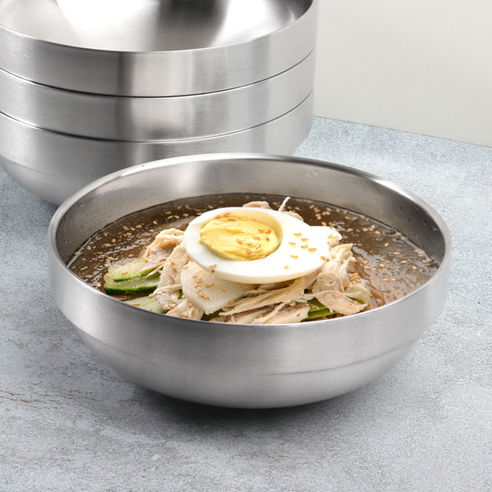 이중 스텐 냉면기 업소용 냉면그릇 비빔밥 덮밥 라면 칼국수그릇 무광 중형 : 동네그릇가게