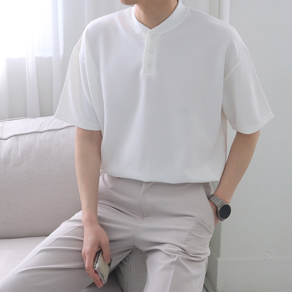 1+1 남자반팔티 구김없는 빅사이즈 헨리넥반팔 - 상품 이미지