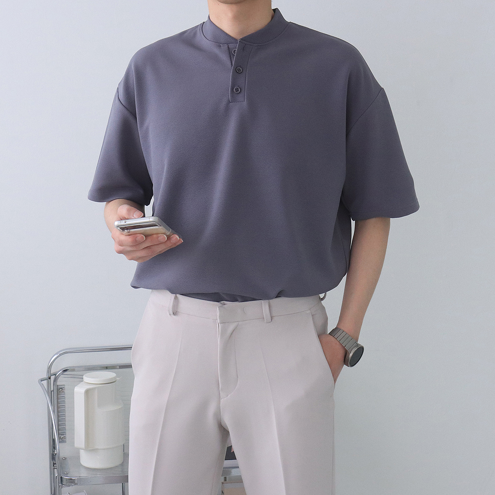 1+1 남자반팔티 구김없는 빅사이즈 헨리넥반팔 - 상세 이미지 3