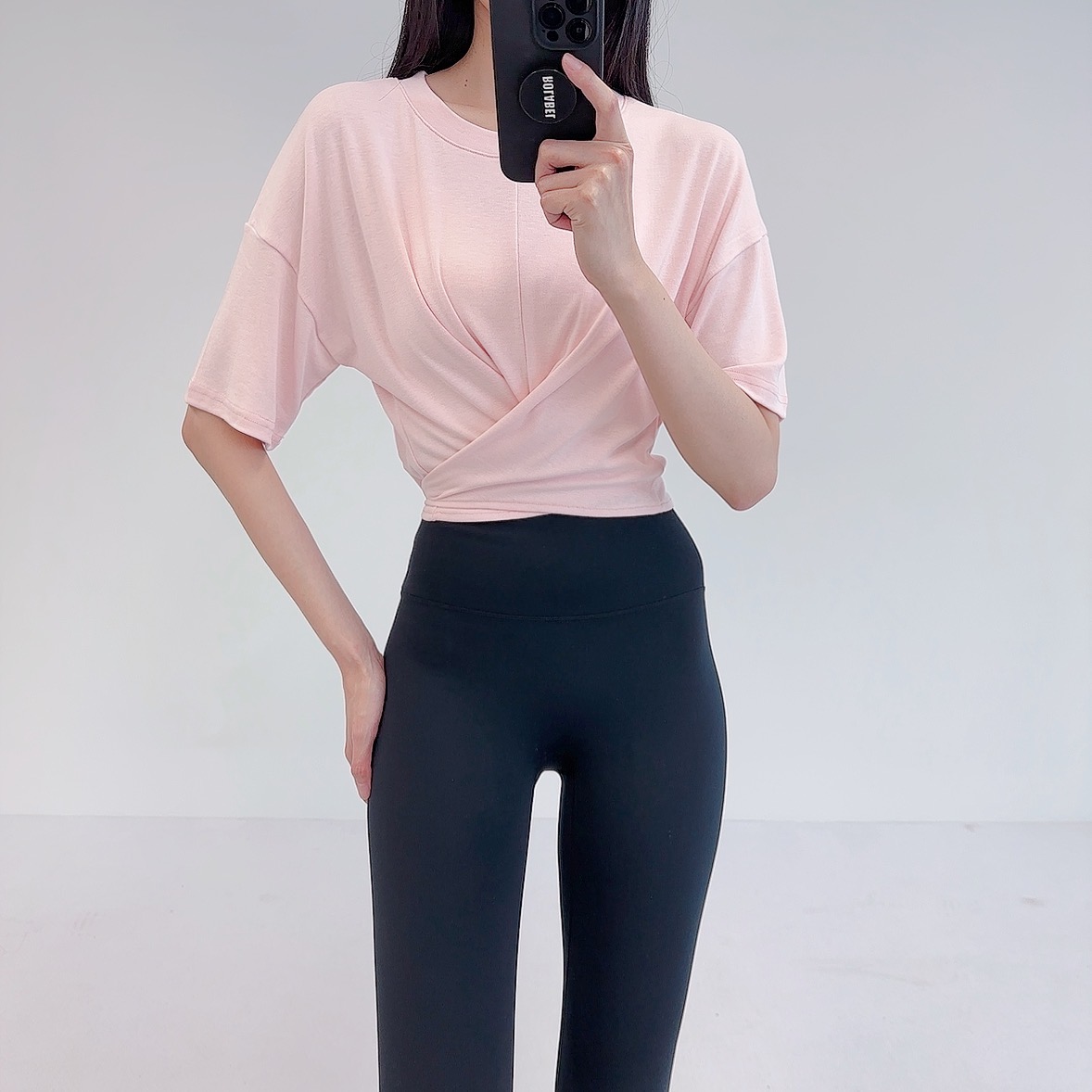 로라벨 아라 필라테스복 여성 요가복 필라테스 요가 상의 옷 커버업 운동복 탑 반팔 크롭 - 상세 이미지 3