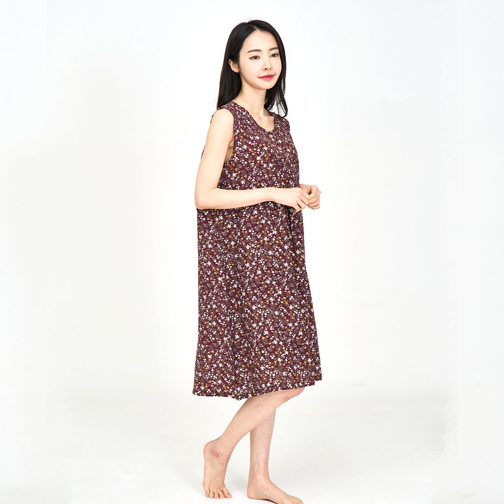 [라스트드롭] 여성잠옷원피스 인견 여름 플라워 민소매 원피스 잠옷 이미지 3