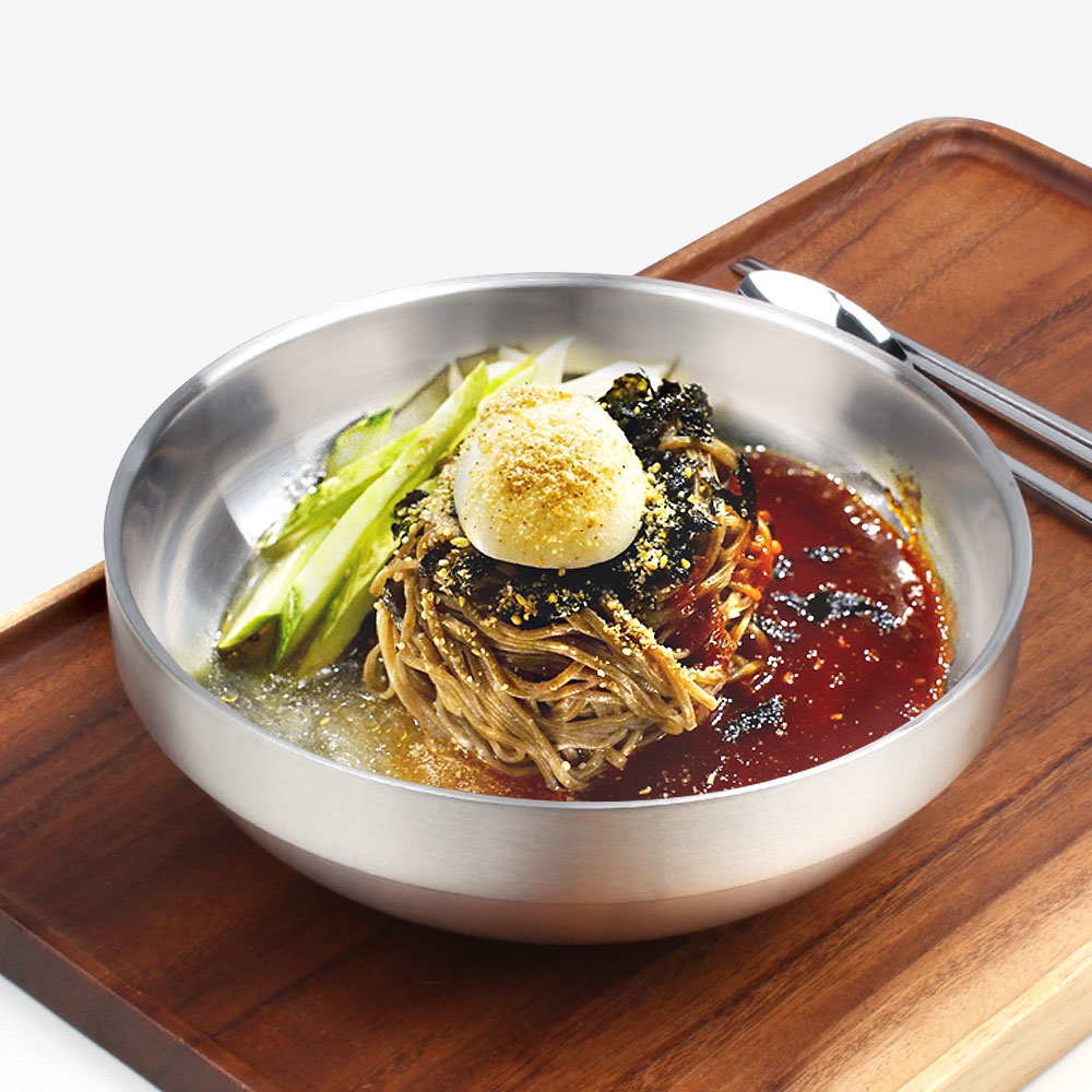 이중 스텐 냉면기 업소용 냉면그릇 비빔밥 덮밥 라면 칼국수그릇 무광 중형 : 동네그릇가게