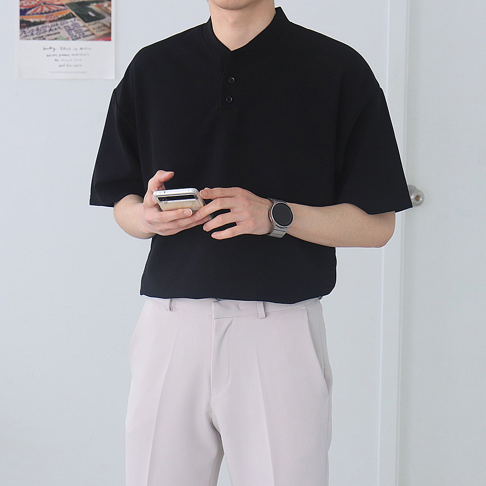 1+1 남자반팔티 구김없는 빅사이즈 헨리넥반팔 - 상세 이미지 4