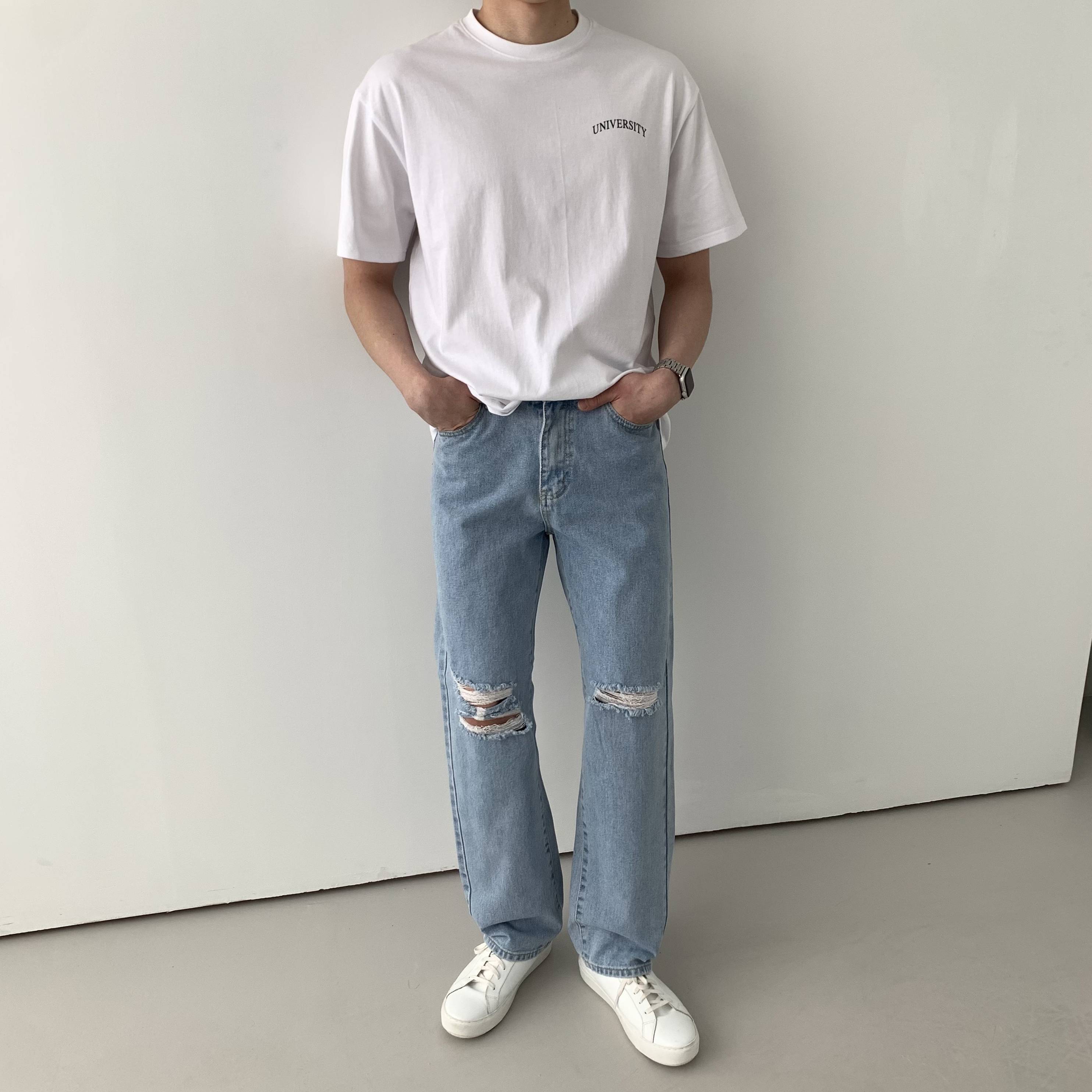 남자여름청바지 남자찢청 무파진 이미지 3