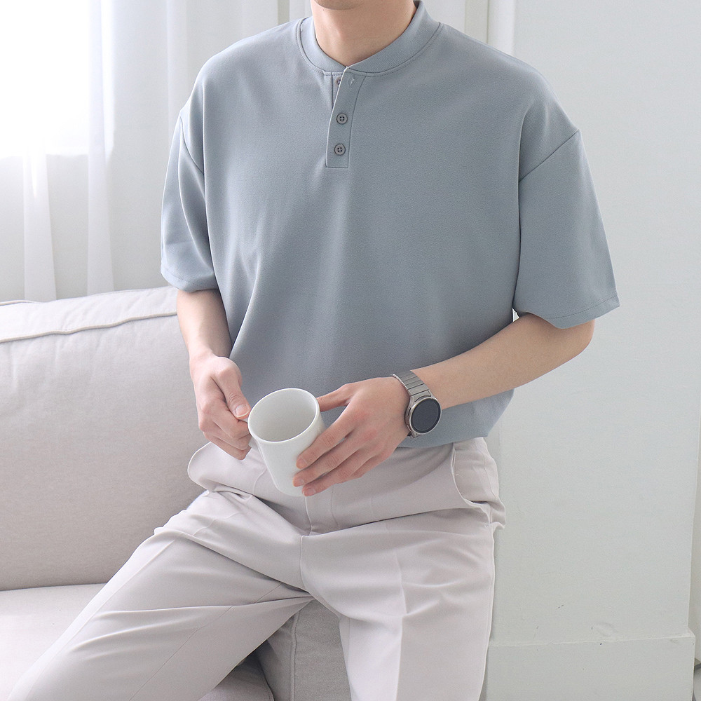 1+1 남자반팔티 구김없는 빅사이즈 헨리넥반팔 - 상세 이미지 2