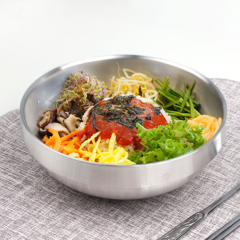 이중 스텐 냉면기 업소용 냉면그릇 비빔밥 덮밥 라면 칼국수그릇 무광 중형 : 동네그릇가게