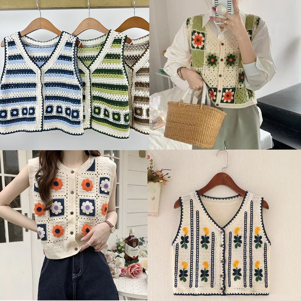 뜨게조끼 여성 여름 뜨개 조끼 자수 니트 베스트