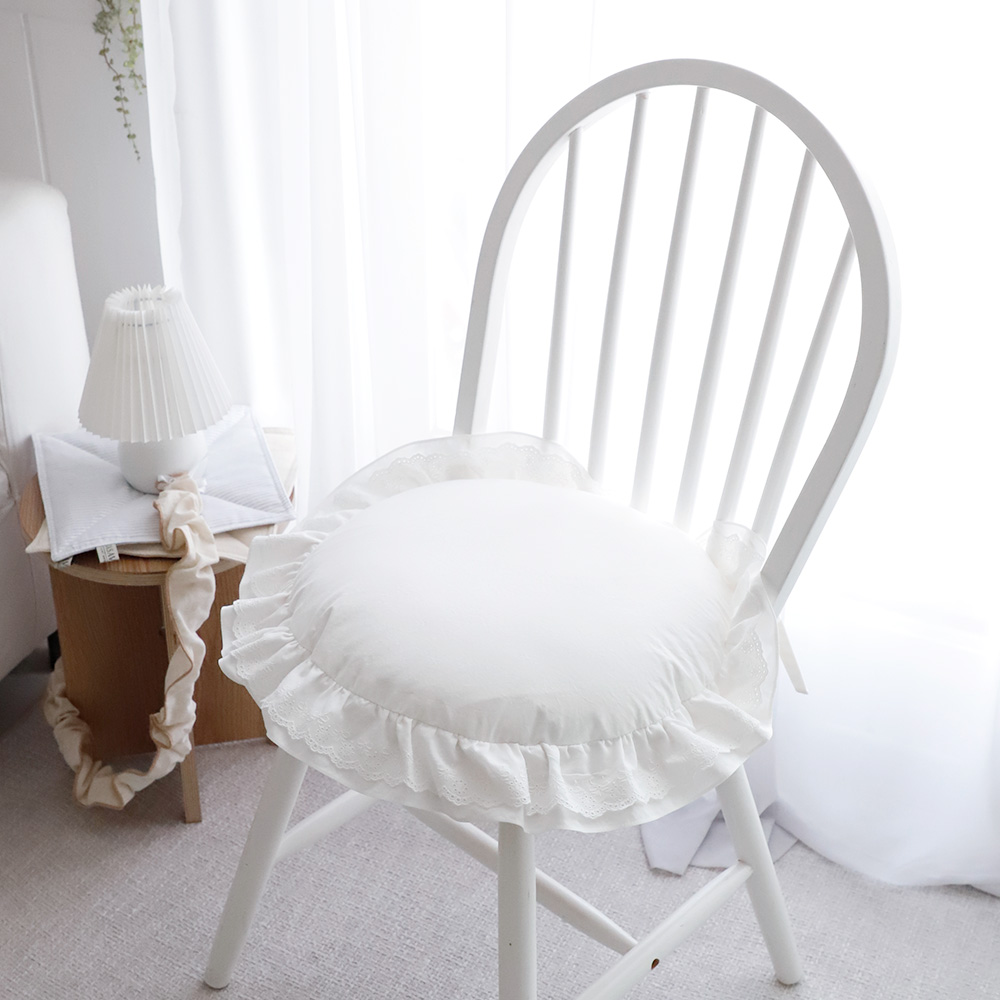 방석솜포함) 인테리어/카페/좌식방석 아쿠 프로방스 이중프릴 원형/사각방석 (2color)