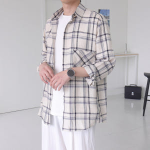 남자린넨셔츠 오버핏 링클프리 체크남방 남자셔츠 착용 후기 | 사이즈/핏 총정리 - 상품 이미지 1