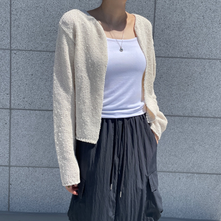 [마지막수량/당일발송] 부클 후크 가디건 (5 color) 여자 봄 여름 부드러운 루즈 박시 도톰 볼레로 블랙 핑크 뜨개 니트 상세 이미지 1