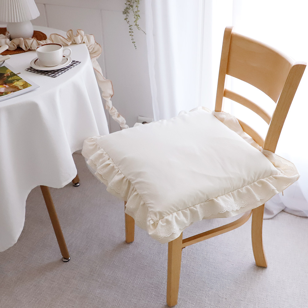 방석솜포함) 인테리어/카페/좌식방석 아쿠 프로방스 이중프릴 원형/사각방석 (2color)