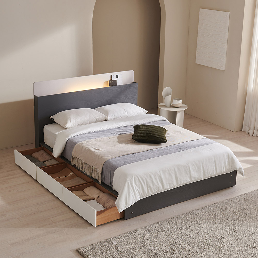 크렌시아 소놉스 리노서랍 LED 조명 침대 SS/Q/K 침대