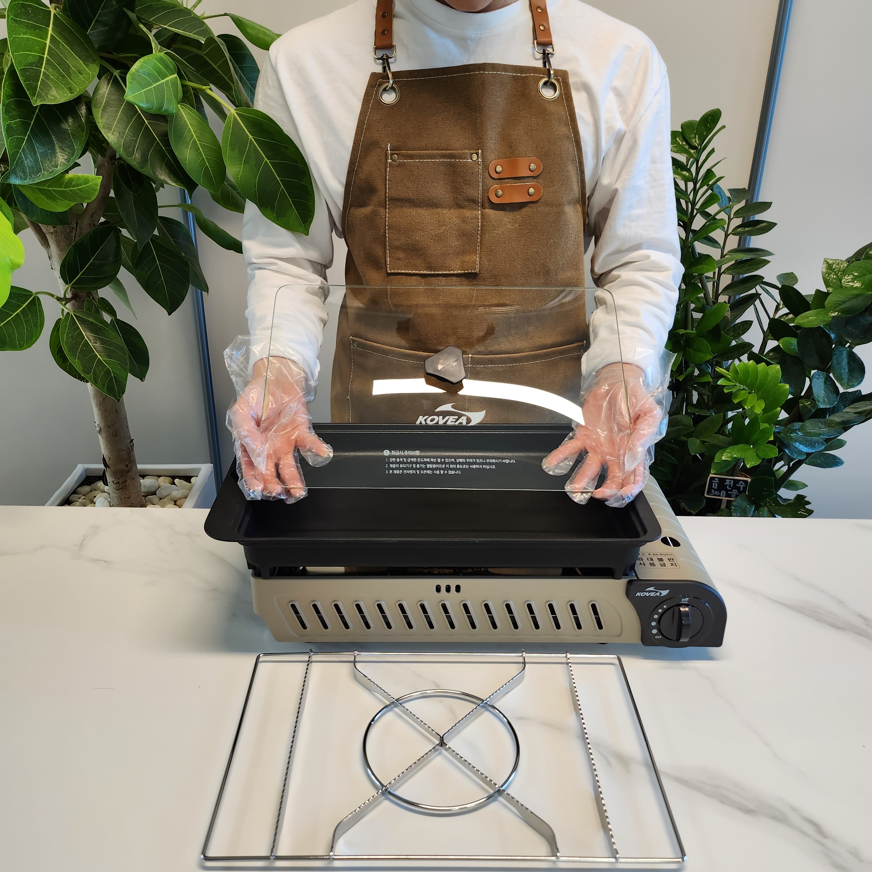 코베아 구이바다 L 신형 유리뚜껑 버너 캠핑용 부르스타 세트 PVC 가방