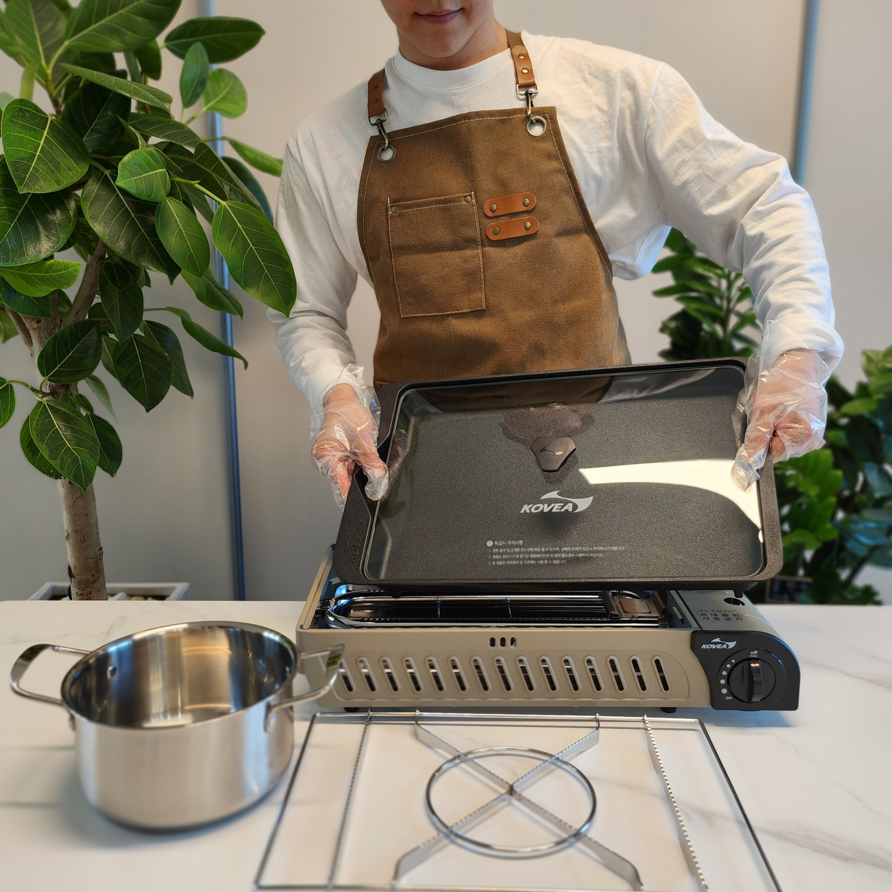 코베아 구이바다 L 신형 유리뚜껑 버너 캠핑용 부르스타 세트 PVC 가방