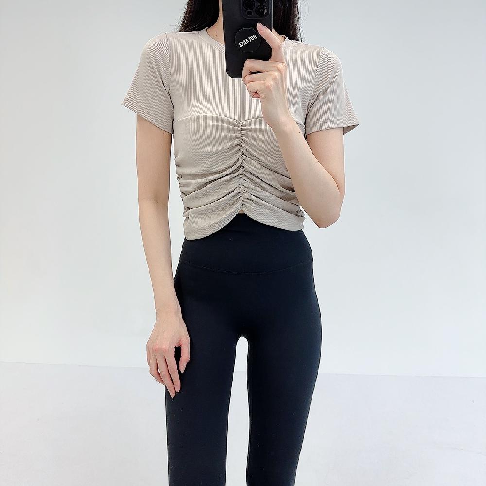 로라벨 비나 필라테스복 여성 요가복 필라테스 요가 상의 옷 커버업 운동복 탑 반팔 크롭 - 상세 이미지 4
