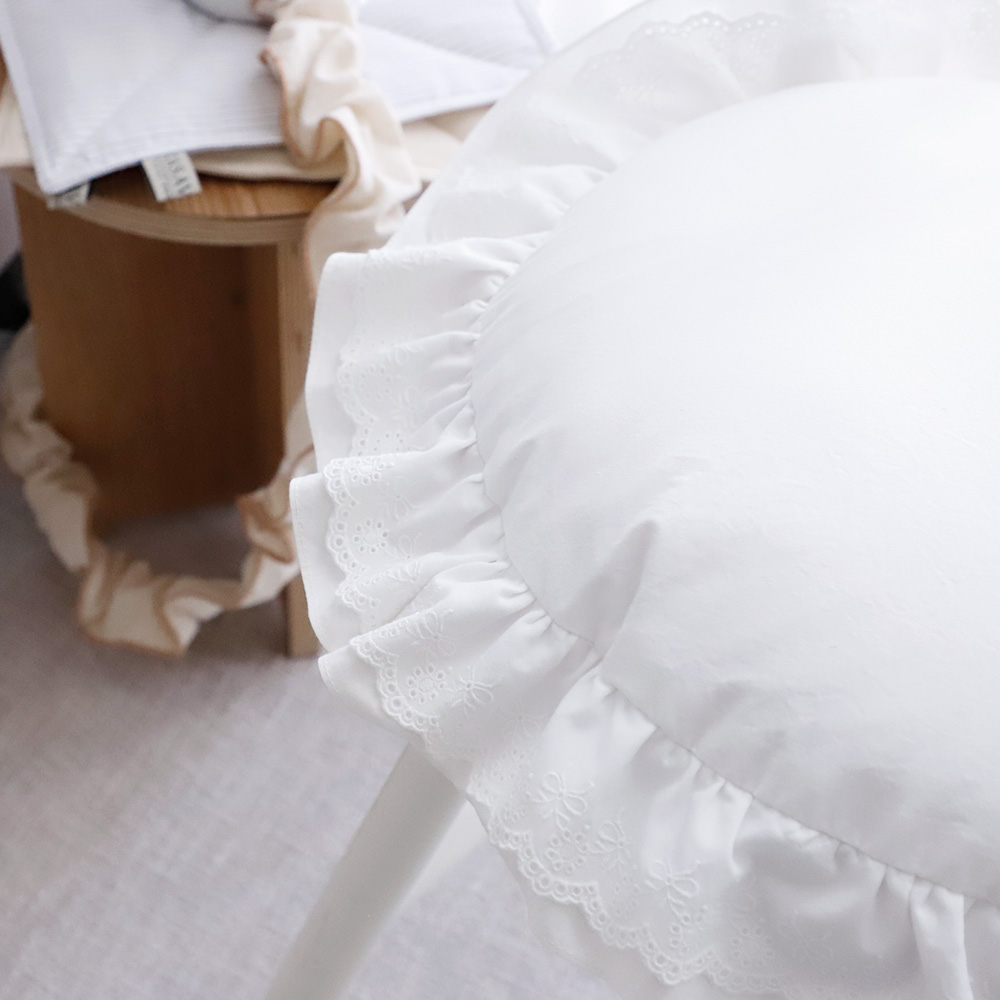 방석솜포함) 인테리어/카페/좌식방석 아쿠 프로방스 이중프릴 원형/사각방석 (2color)