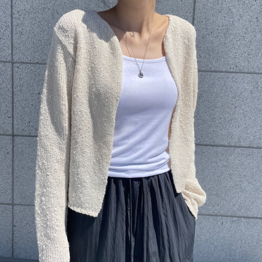 [마지막수량/당일발송] 부클 후크 가디건 (5 color) 여자 봄 여름 부드러운 루즈 박시 도톰 볼레로 블랙 핑크 뜨개 니트 상세 이미지 5