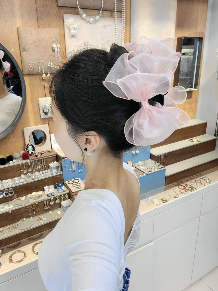 루루핀 왕왕디자인 펄핑크 여름 데일리 올림머리 리본 집게삔 - 상품 이미지