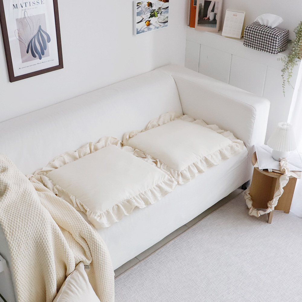 방석솜포함) 인테리어/카페/좌식방석 아쿠 프로방스 이중프릴 원형/사각방석 (2color)