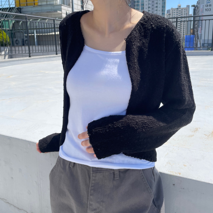 [마지막수량/당일발송] 부클 후크 가디건 (5 color) 여자 봄 여름 부드러운 루즈 박시 도톰 볼레로 블랙 핑크 뜨개 니트 상세 이미지 14